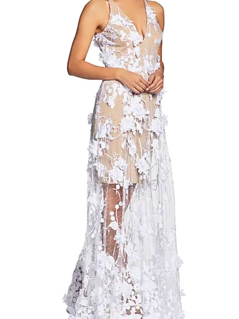 Dress The Population White Lace Down | Sidney Sheer Lace Gown